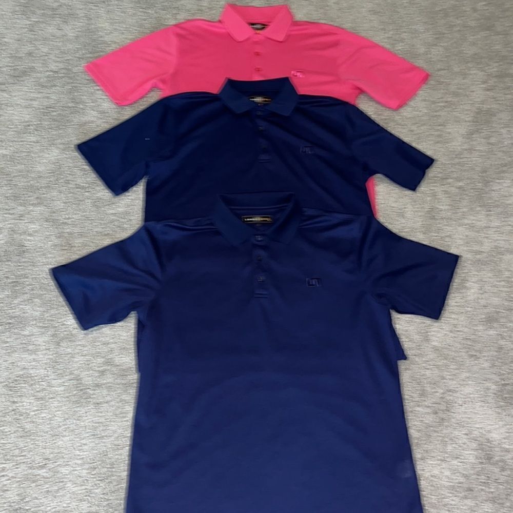 Three (3) Loudmouth Golf Polo Shirt M men’s Hot Pink & Navy Blue Combo